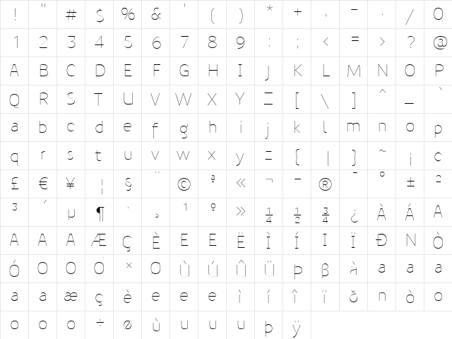 PreciousSans Regular  glyph index