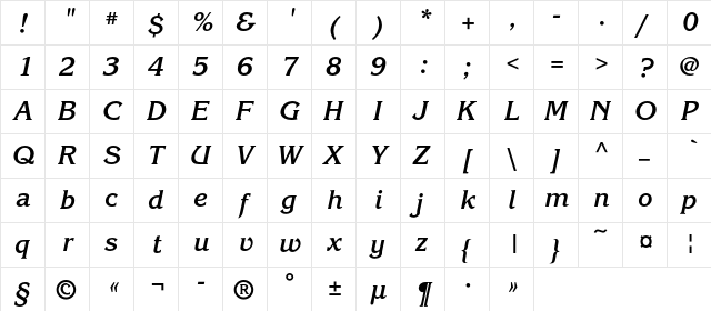 KorinnaC Bold Italic  glyph index
