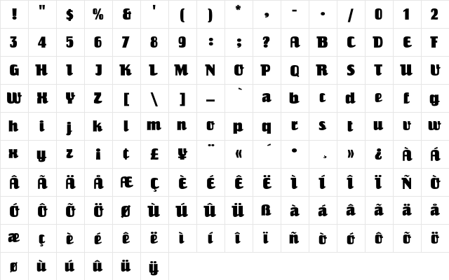 EinhornEF Regular  glyph index