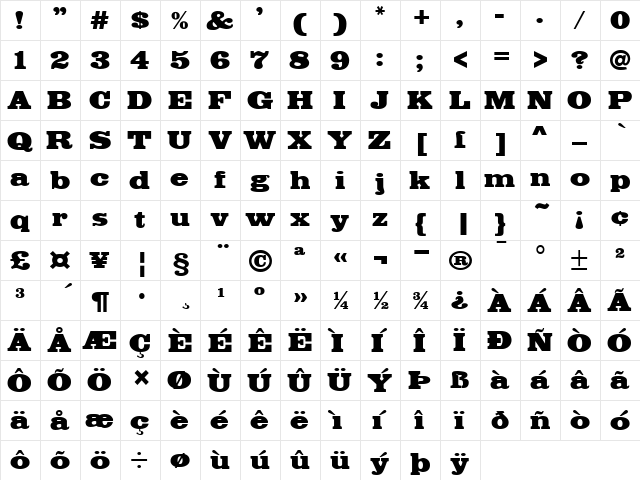 FetteEgyptienne Regular  glyph index