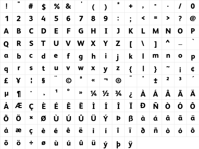 FSAlbert ExtraBold  glyph index