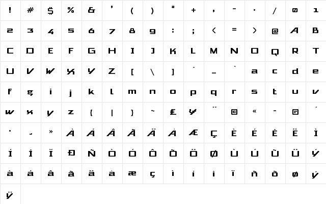 Sanstag Regular  glyph index