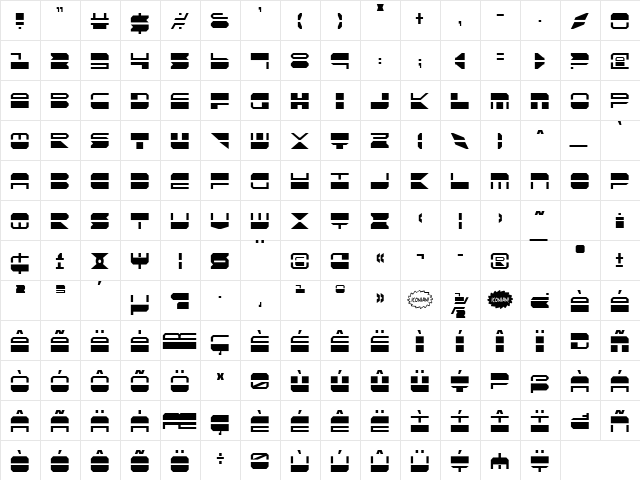 Quickmark Condensed Condensed  glyph index