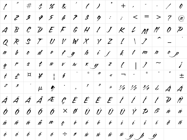 Blaze ITC Std Regular  glyph index