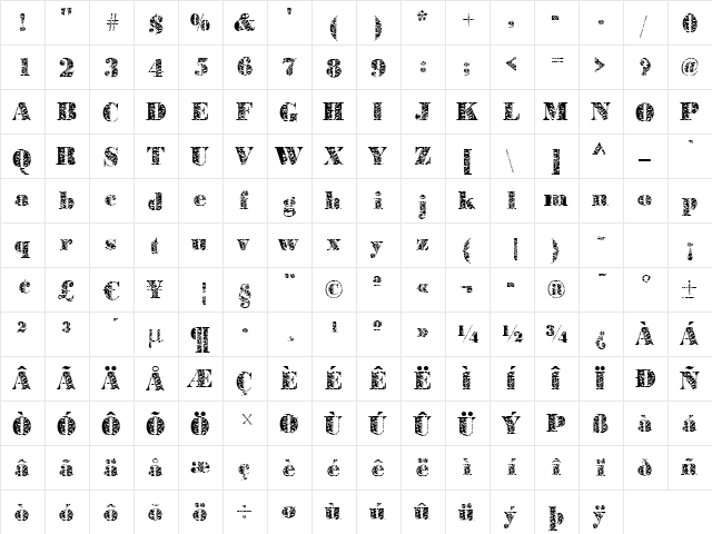BodoniPlant2 Regular  glyph index