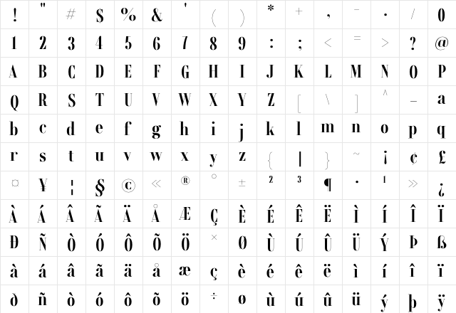 Rondal Bold  glyph index