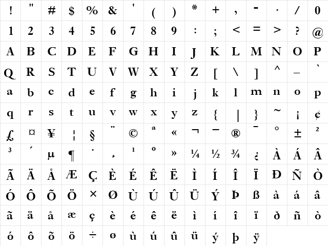 EhrhardtMT-SemiBold Semi Bold  glyph index