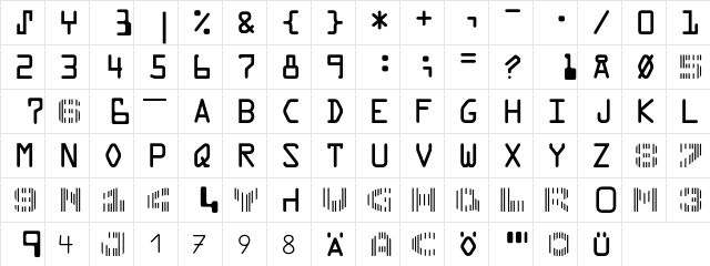 OCR A BQ Regular  glyph index