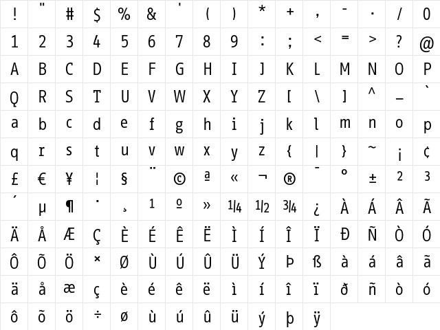 InfoOffice Regular  glyph index