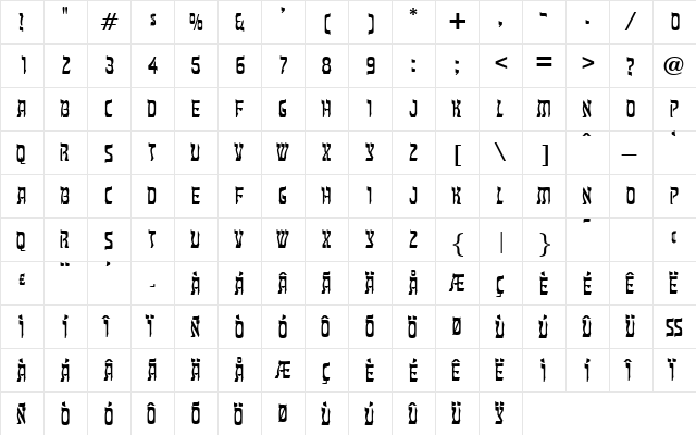 Massena Regular  glyph index