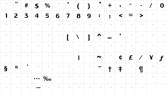 LesmoreBoldTab Regular  glyph index