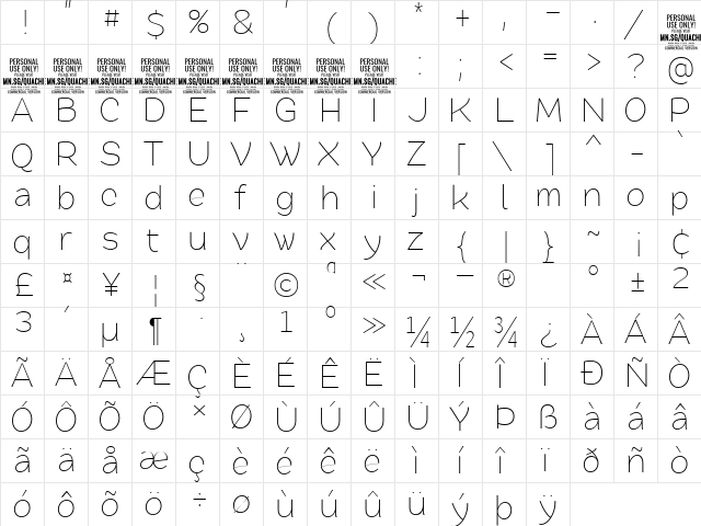 Quache Light Condensed  glyph index