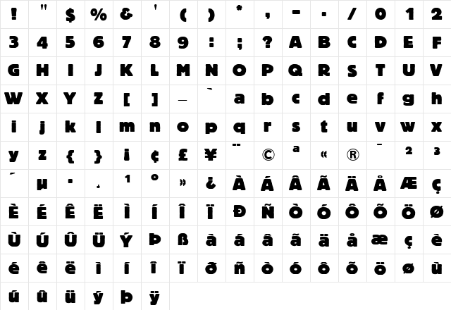 Block Berthold Regular  glyph index