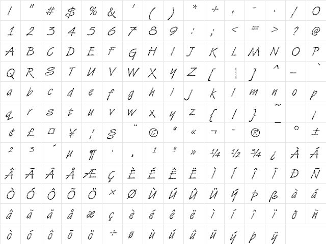 DTCVanDijkM30 Regular  glyph index