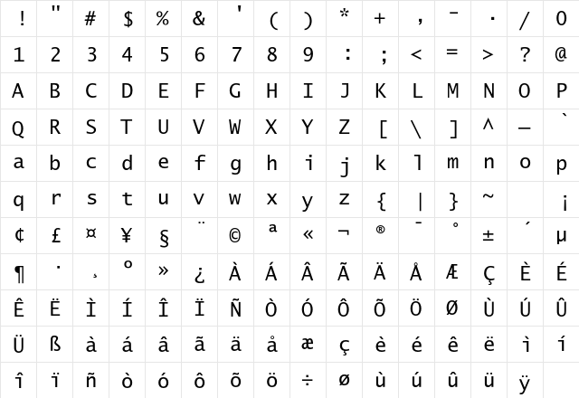 LucidaSansTypeEF Reg  glyph index
