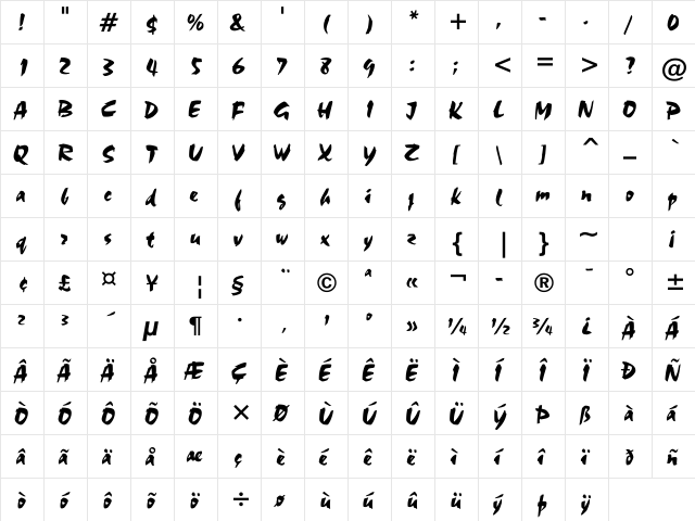 Stucco 555 Regular  glyph index