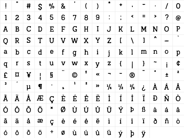 Austral Slab Blur Regular  glyph index
