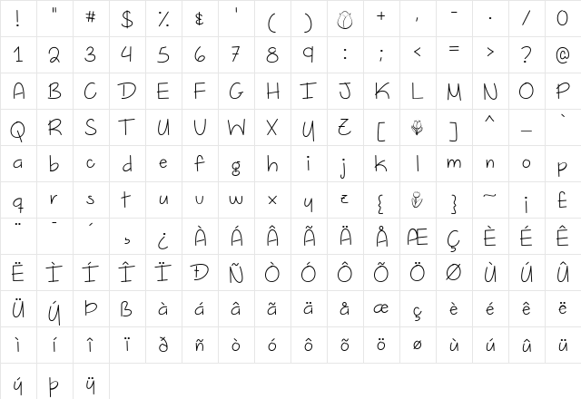 Dutch Tulips Regular  glyph index