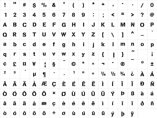 Cargo Becker Regular  glyph index