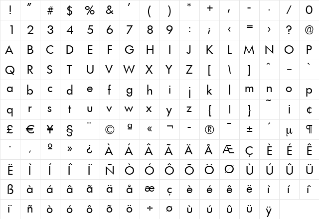 PeterBecker Regular  glyph index