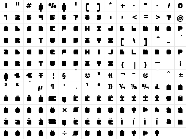 Breakbeat BTN Solid Regular  glyph index