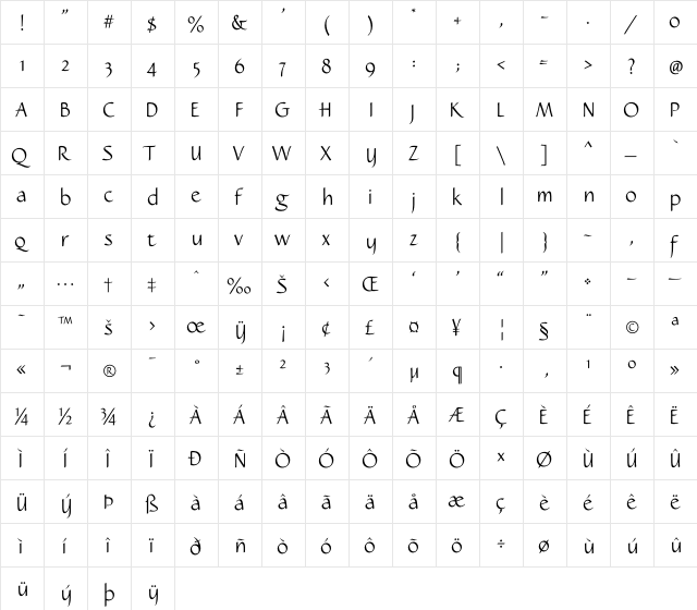 Caterina Light  glyph index