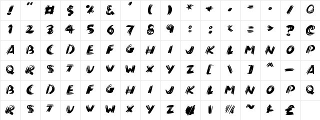 Brushalot Regular  glyph index