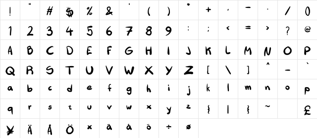 Jks Handwriting Regular  glyph index