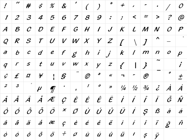 00400 Regular  glyph index