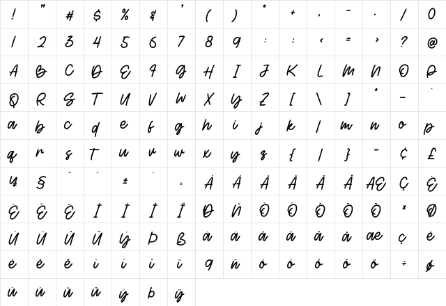 Humming Regular  glyph index