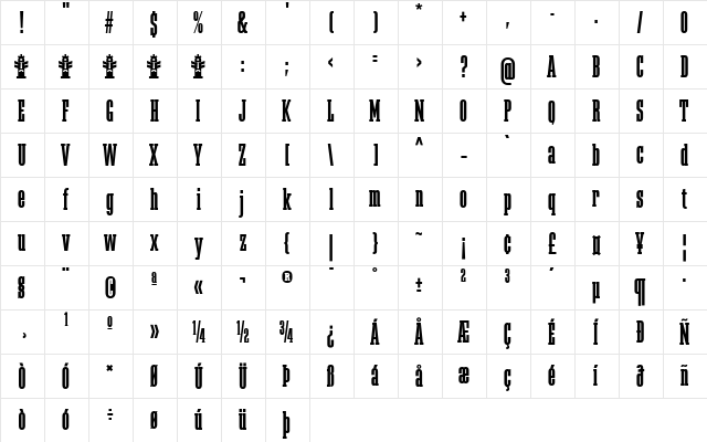 Megalito Slab ExtCond Regular  glyph index