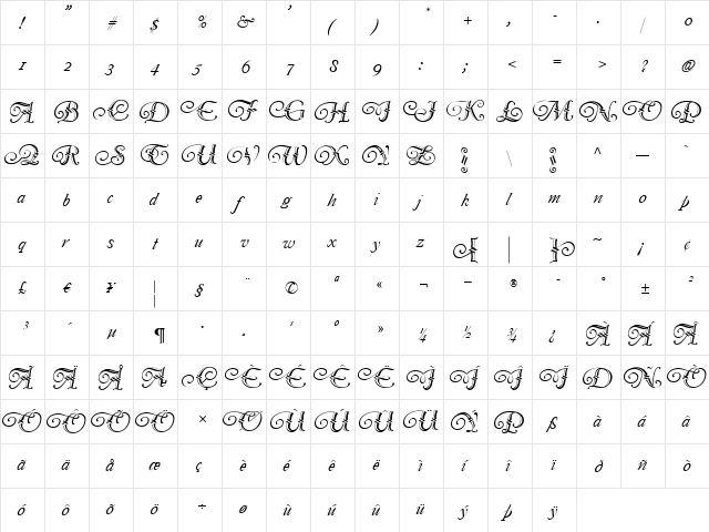 Ransom Clearcut NF Regular  glyph index