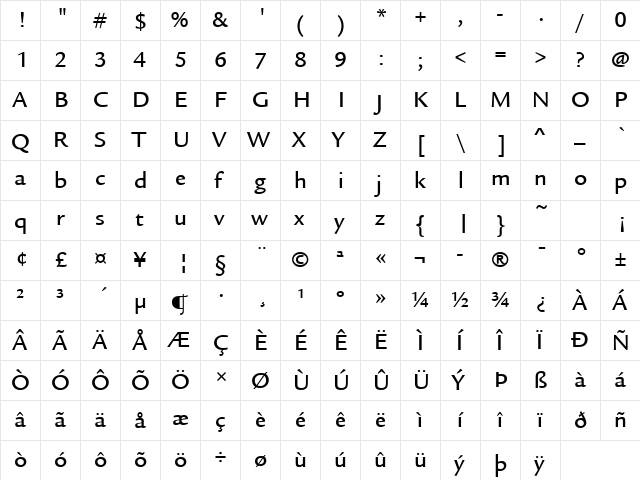 Legacy Sans Md ITC TT Medium  glyph index