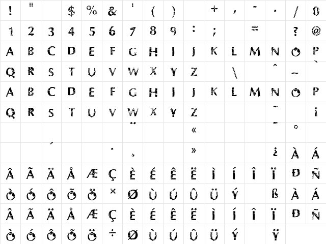 P22 Fontasaurus Text Regular  glyph index