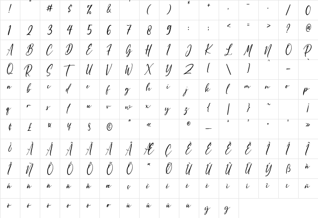Shettricka Regular  glyph index