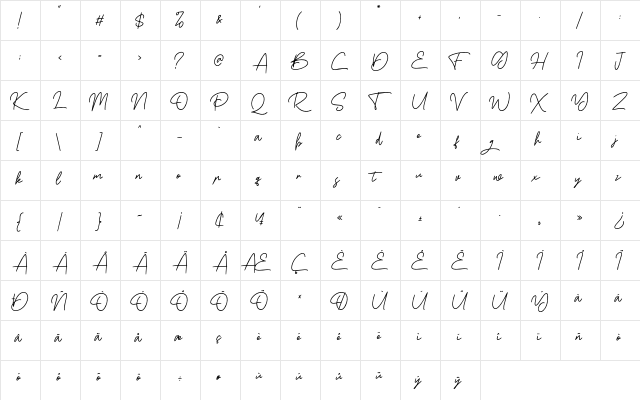 Boss Signature Regular  glyph index