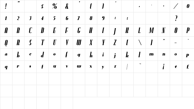 Nephew Oblique  glyph index