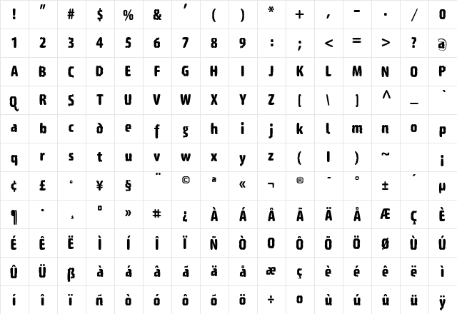 Witches Regular  glyph index