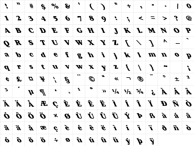 FZ ROMAN 34 LEFTY Normal  glyph index