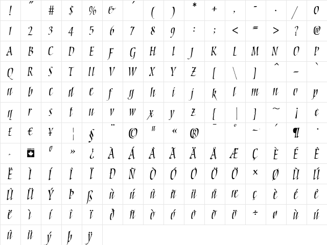 Torquemada Two Regular  glyph index