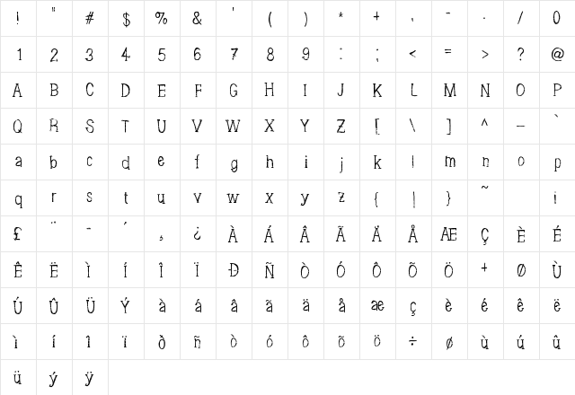 Brushings Regular  glyph index