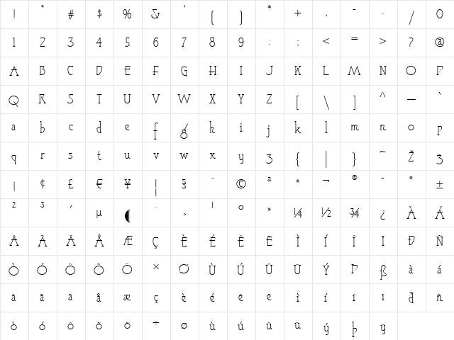 SophisticatedLadyNF Regular  glyph index