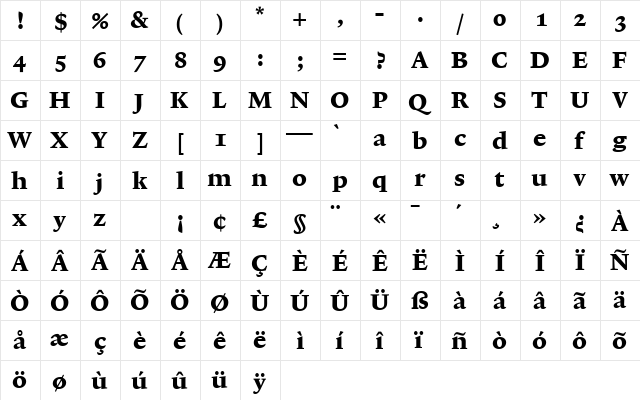 Lexicon No1 Roman E Med  glyph index