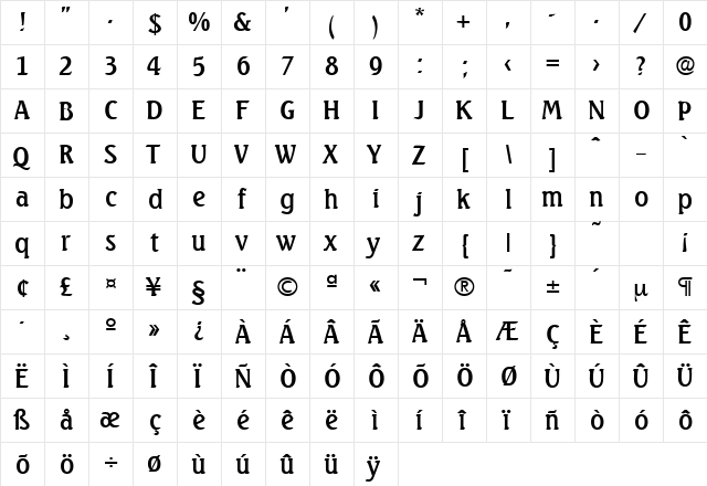 Seagull-Serial Regular  glyph index