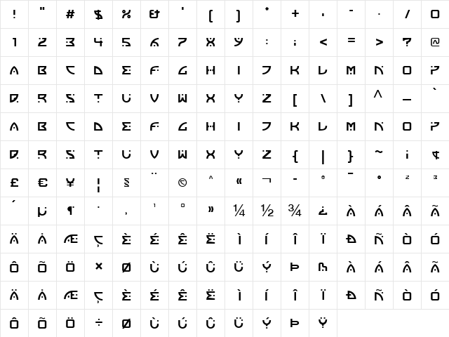 Franosch LT Bold  glyph index