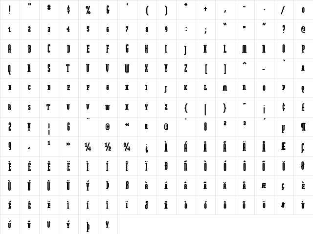 Modula RoundSerifUltraSmCap  glyph index