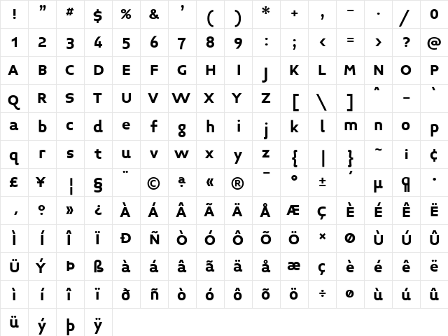 Midiet Sans Bold  glyph index