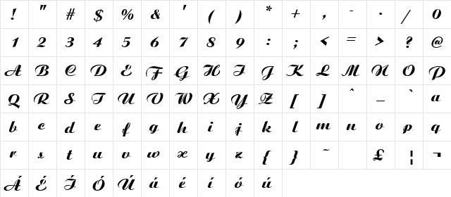 Ariston Medium Italic  glyph index
