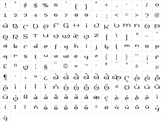 SinahBoldLL Medium  glyph index