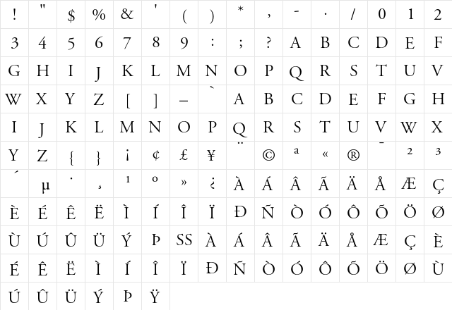 Adobe Garamond Titling Capitals  glyph index